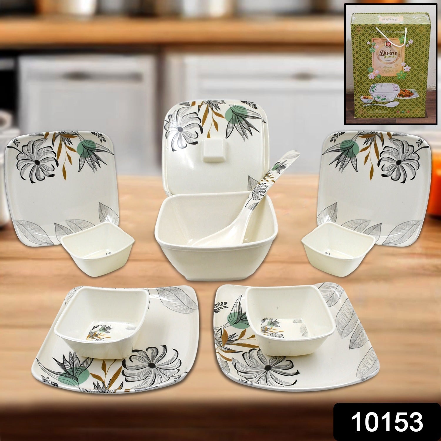Close-up of the durable plastic plates and bowls from the Jiaqi dinnerware set.