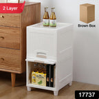 Stackable plastic storage drawers helping organize a cluttered space in a home.