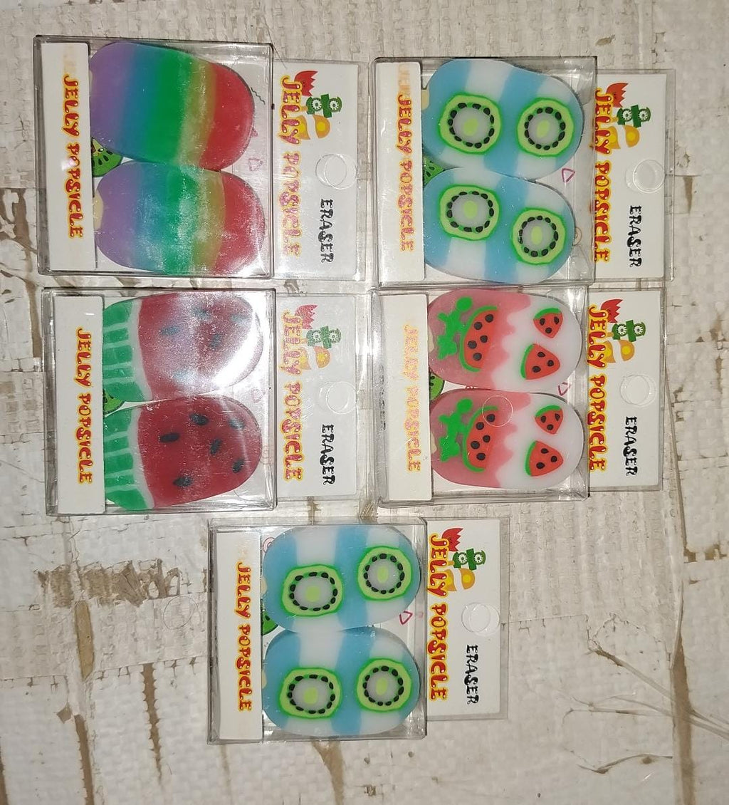 Brightly colored popsicle erasers, ideal as cute return gifts for children.