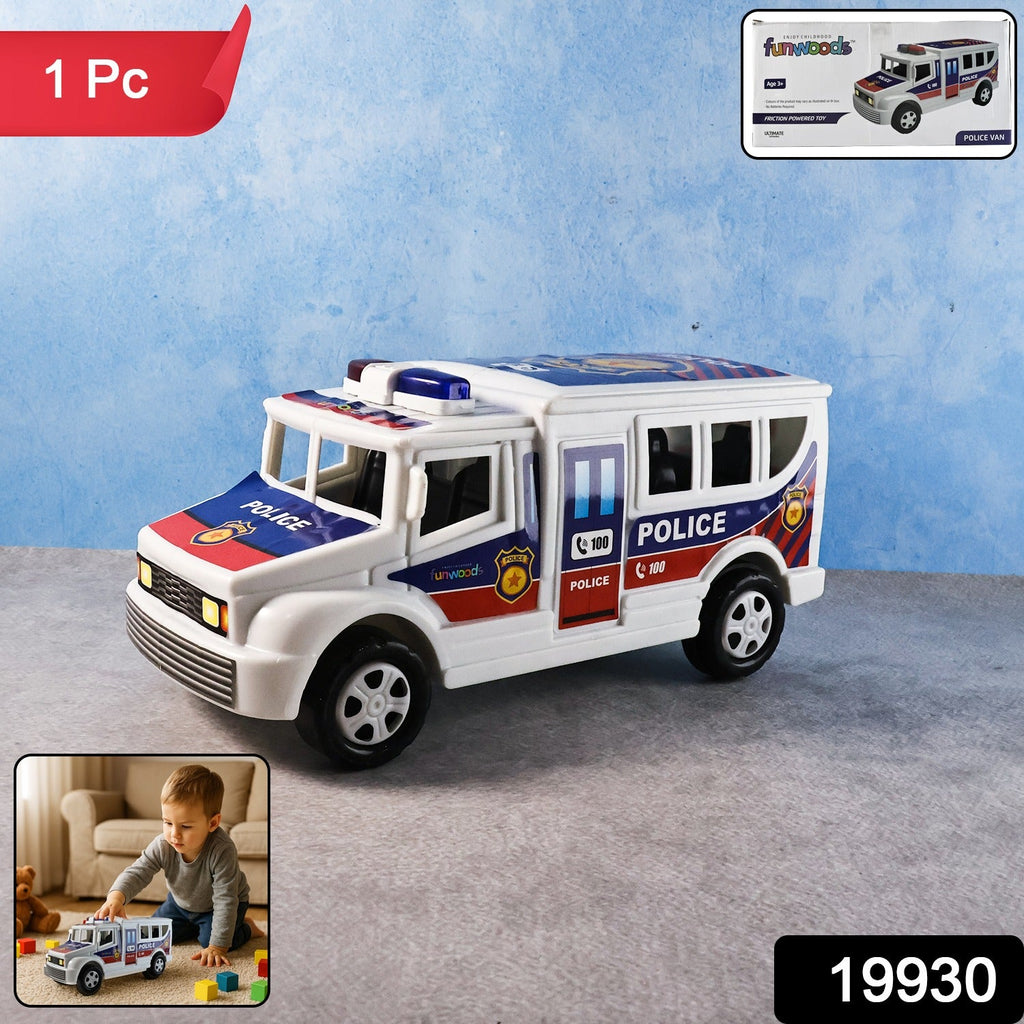 Close-up of Police Van Toy showing bright police decals and detailed design