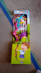 Components of the Kids Archery Set, including the bow, arrows, and target holder, arranged clearly.