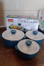 Stacked nestable microwave-safe bowl set by Apex with lids