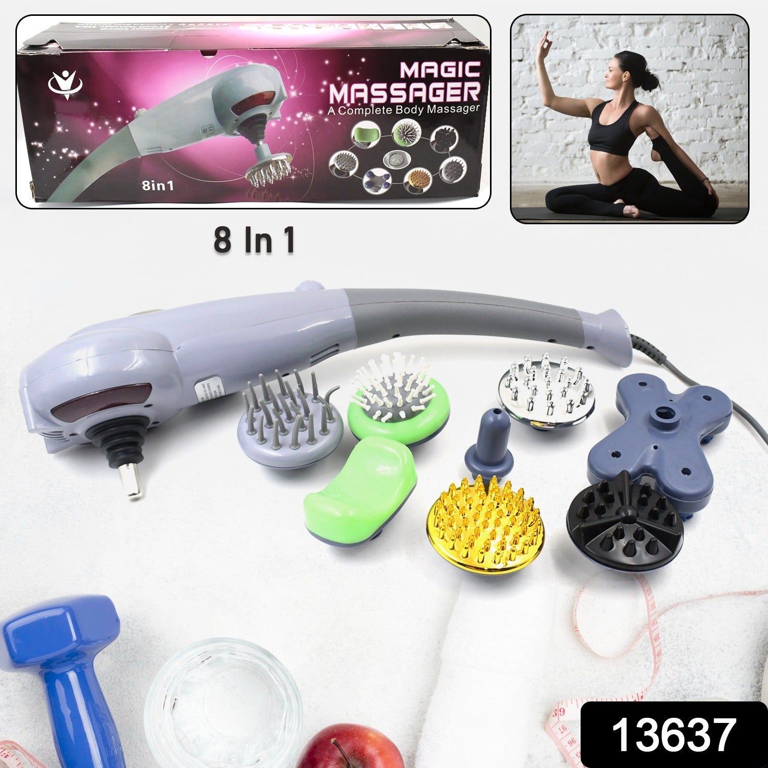 The 8-in-1 electric full body massager displayed prominently on a clean background.