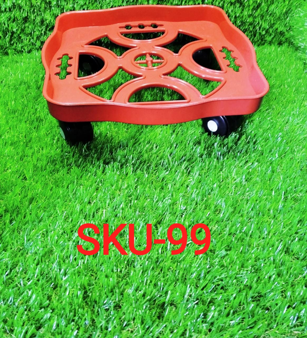 Sturdy plastic trolley confidently holding a large domestic gas cylinder.