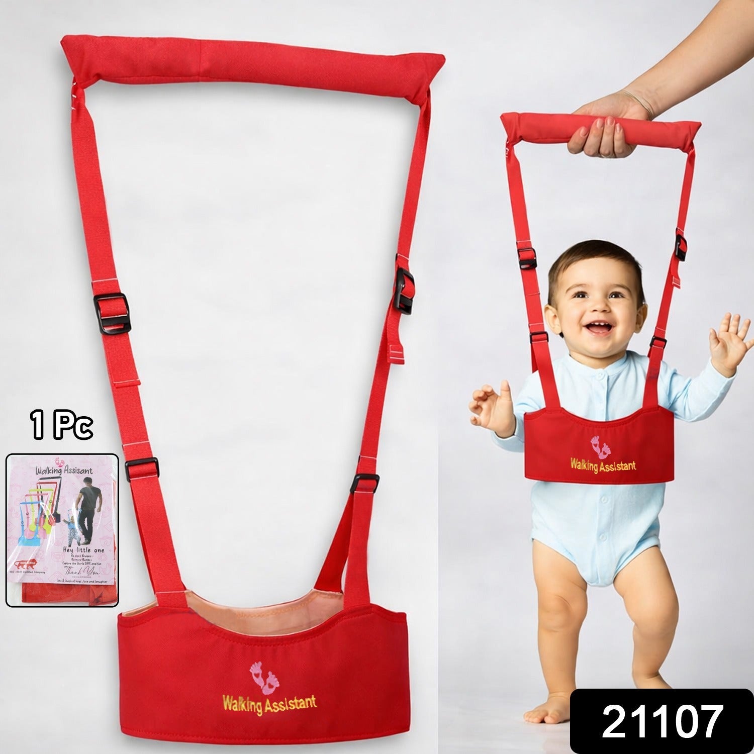 Close-up of adjustable straps on baby walking assistance harness