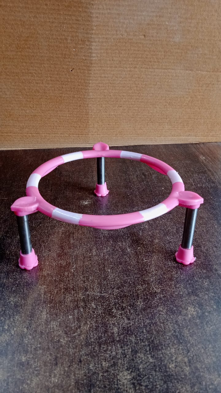 Single ring matka stand made of high-quality stainless steel on a wooden surface.
