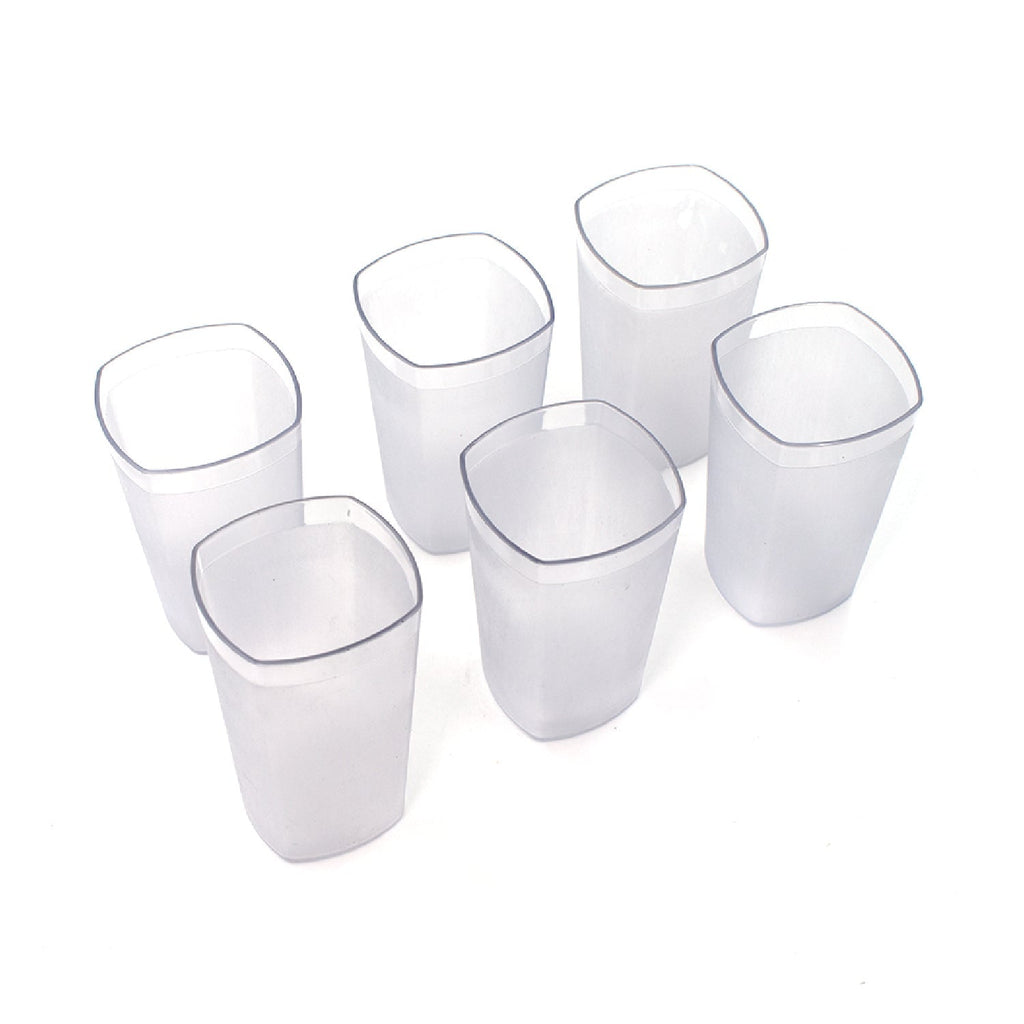 Angled view of the Ganesh 350ml polycarbonate glass set, highlighting transparency.