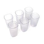 Angled view of the Ganesh 350ml polycarbonate glass set, highlighting transparency.