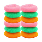 An array of 12 round nylon scrubbers, highlighting the value of this essential kitchen cleaning set.
