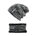 Front view of the comfortable and versatile woolen beanie scarf set.