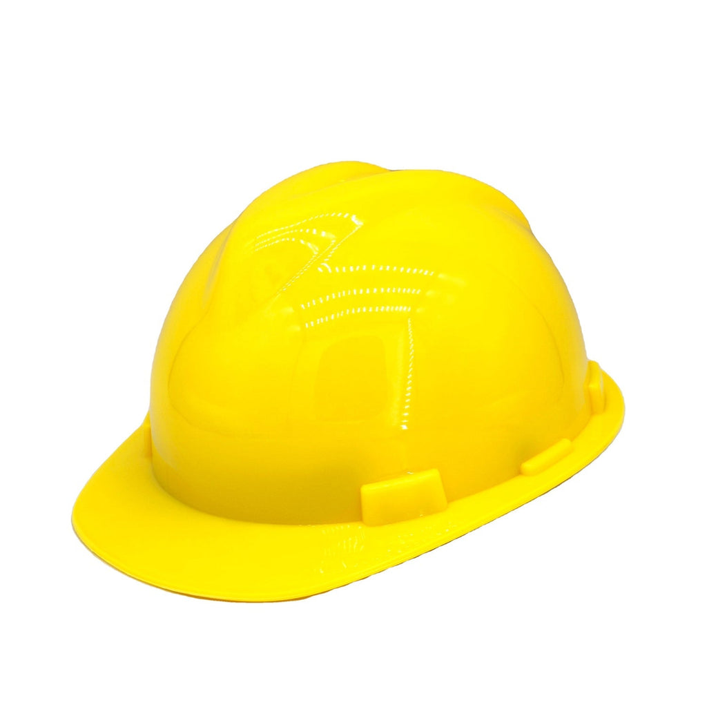 Front view of a bright yellow safety cap, essential for industrial work.