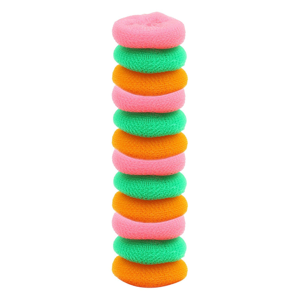 Multi-surface round plastic-nylon scrubbers, pack of 12, for a sparkling home.