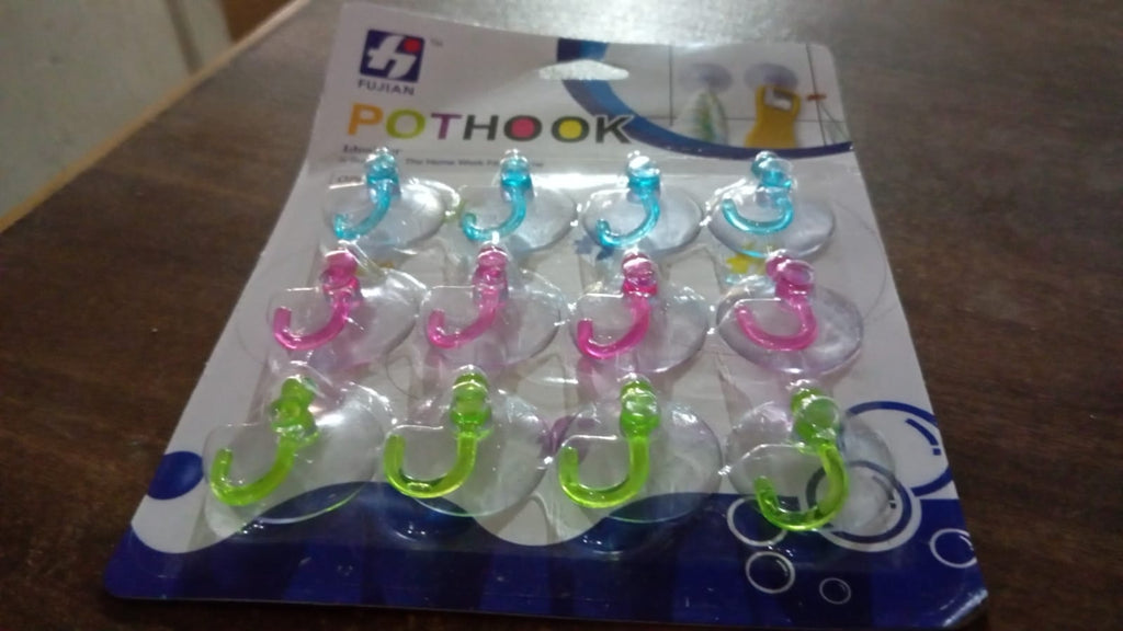 Versatile suction hooks providing clutter-free storage in various rooms.