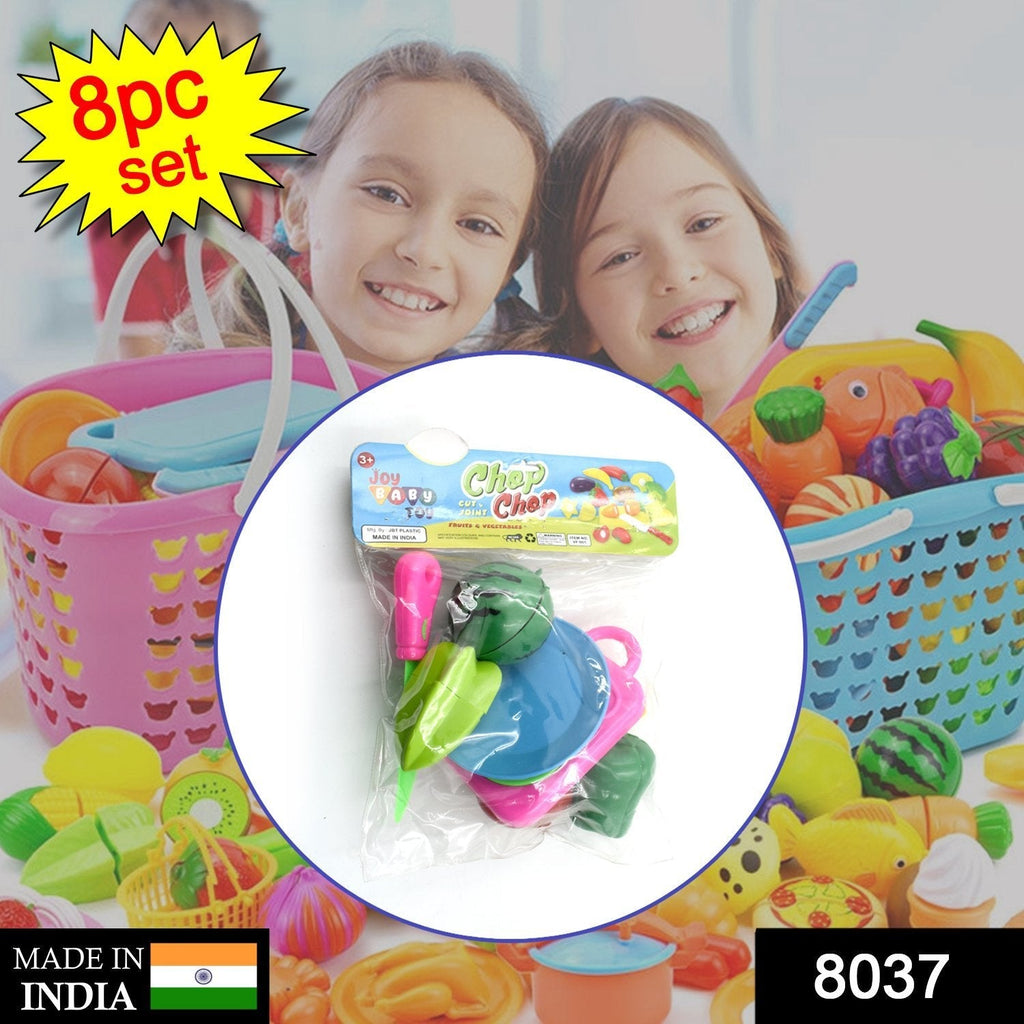 Full view of the Sliceable Play Food Set, showing realistic plastic fruits and veggies with a toy knife.