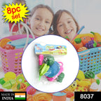 Full view of the Sliceable Play Food Set, showing realistic plastic fruits and veggies with a toy knife.