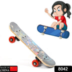 Close-up of the durable Konex wood skateboard deck and wheels.
