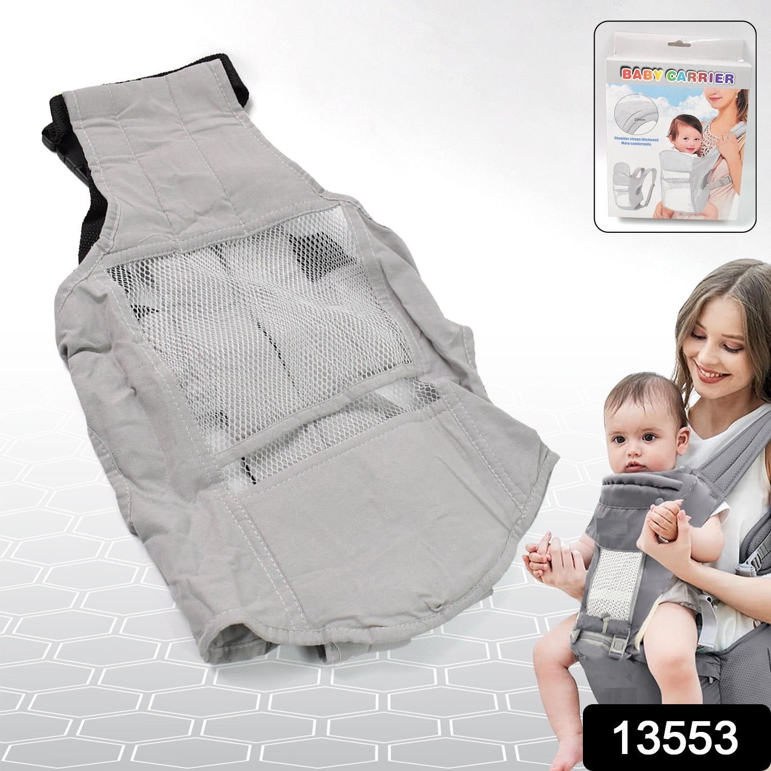 Parent wearing the ergonomic baby carrier, demonstrating comfort and secure fit.