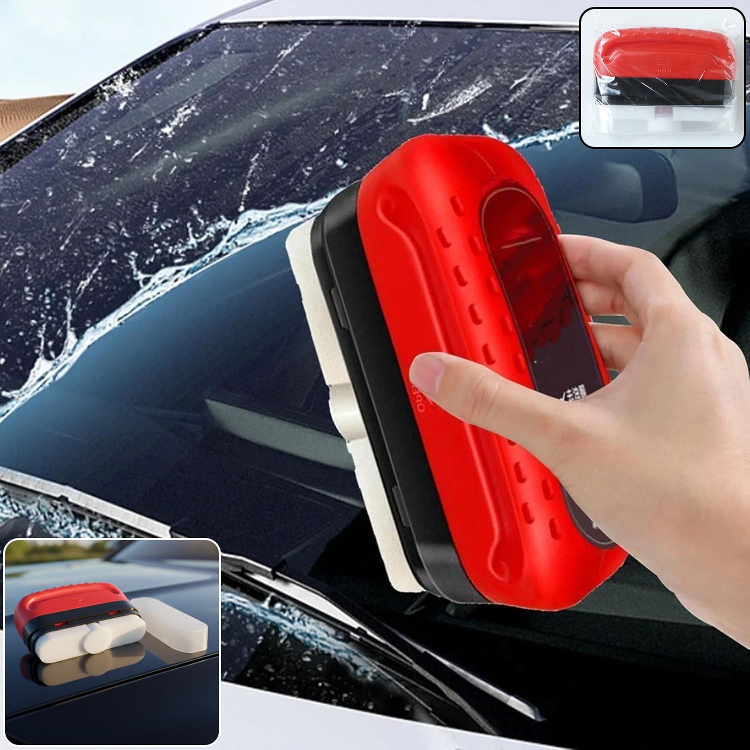 2-in-1 car windshield glass cleaner sponge with water wiper blade