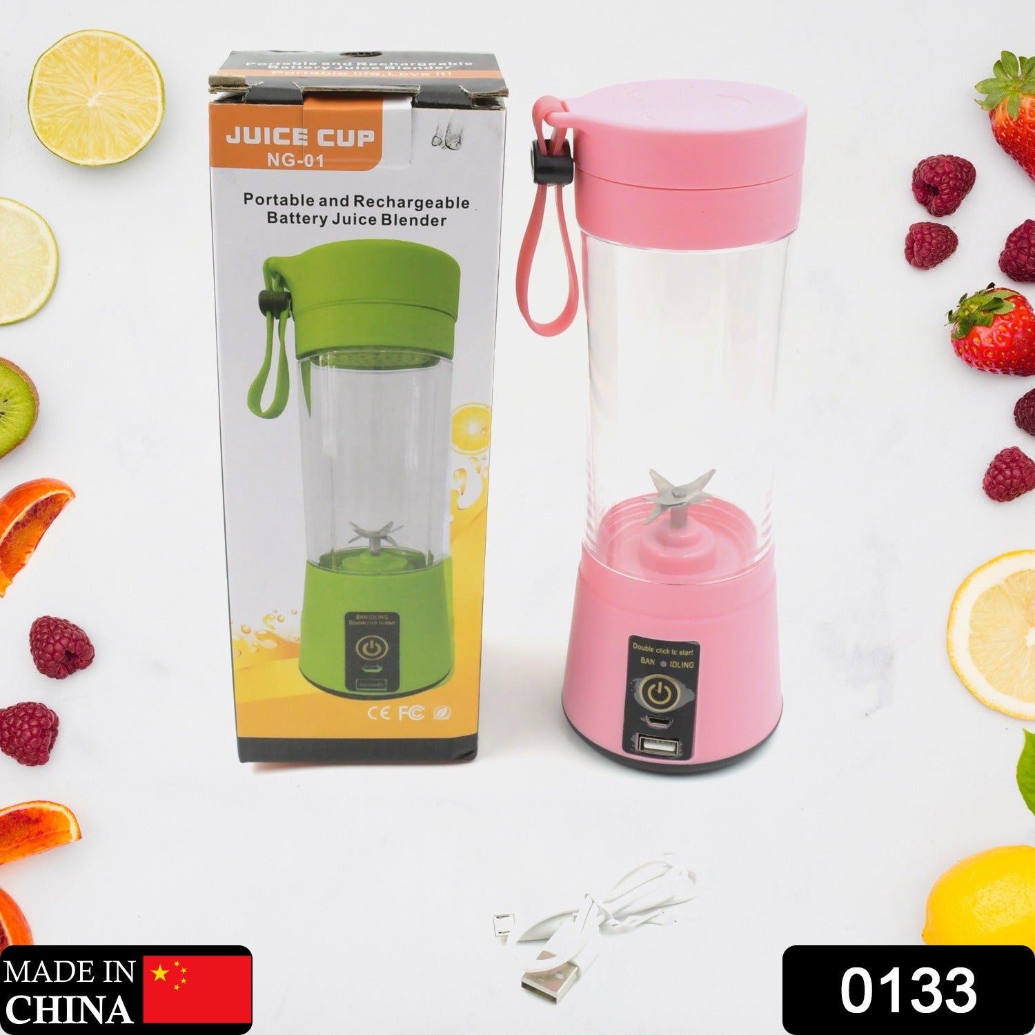 Close-up of the 6-blade stainless steel assembly inside the portable blender cup.