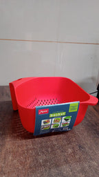 Food-grade red colander bowl perfect for washing rice and pasta