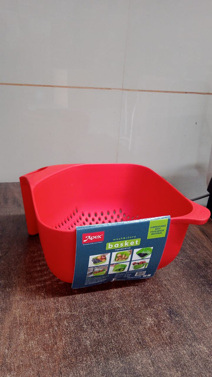 Food-grade red colander bowl perfect for washing rice and pasta
