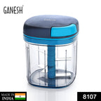 Ganesh Master Chopper XL 900ml with 5 stainless steel blades for effortless vegetable chopping.