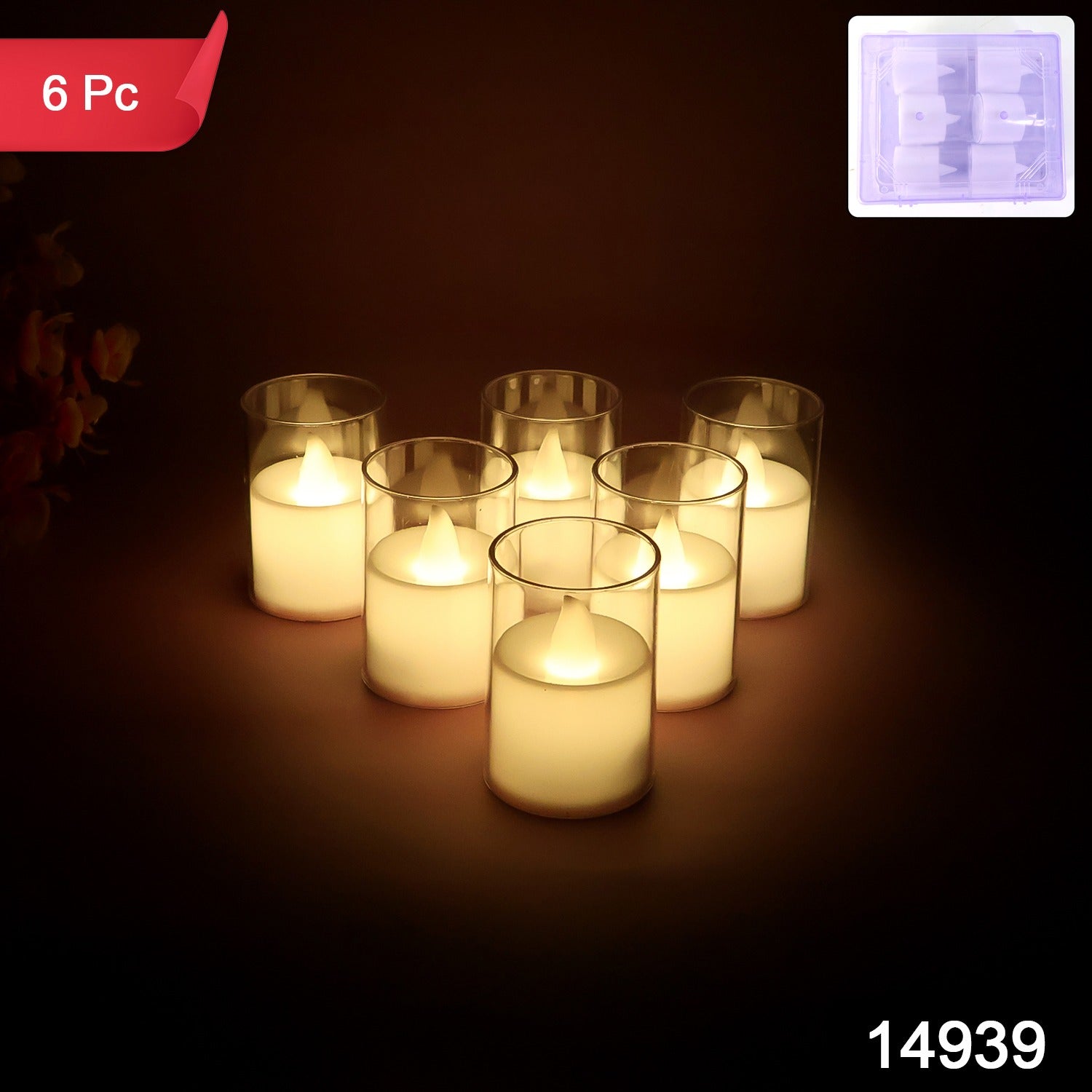 LED votive candles arranged neatly for festive decoration