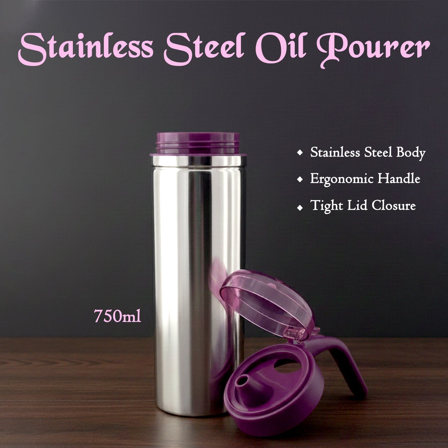 Packaged Apex stainless steel oil pourer with 750ml capacity