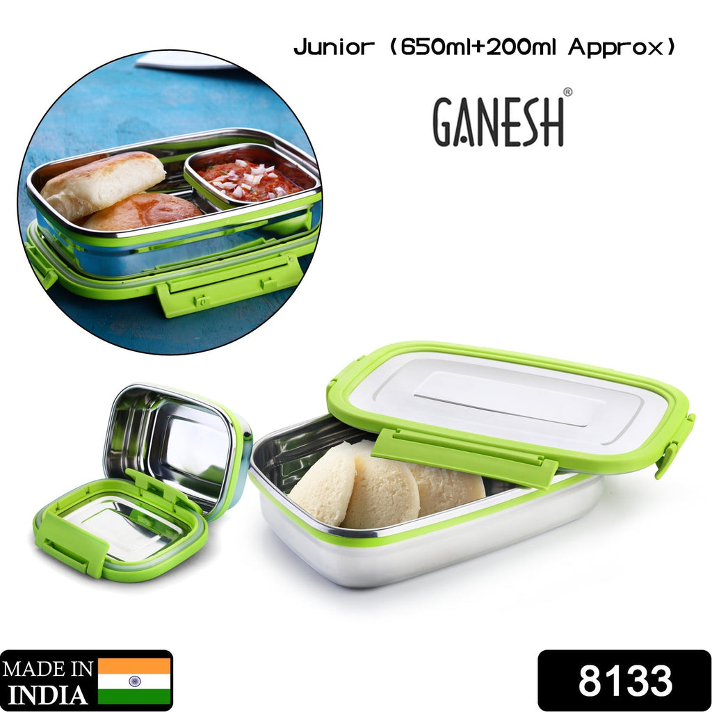 Ganesh Stainless Steel Lunch Pack with multiple compartments for meals.