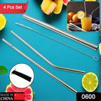 Close-up view of a straight and a bent stainless steel straw, showcasing quality.