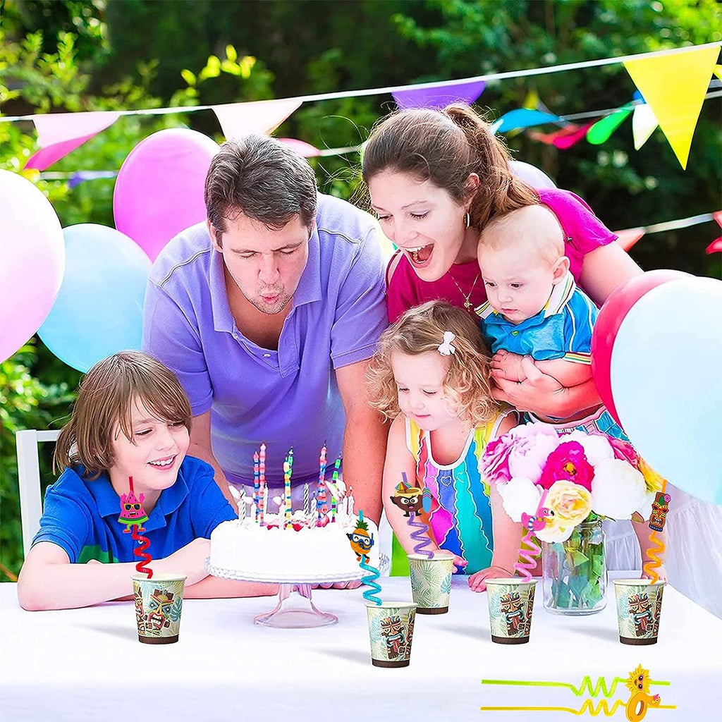 Kids' party straws showcasing playful cartoon truck designs.