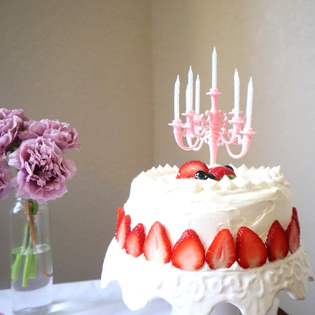 A dazzling set of luxury birthday candles with a candelabra stand, ready to adorn a celebration cake.