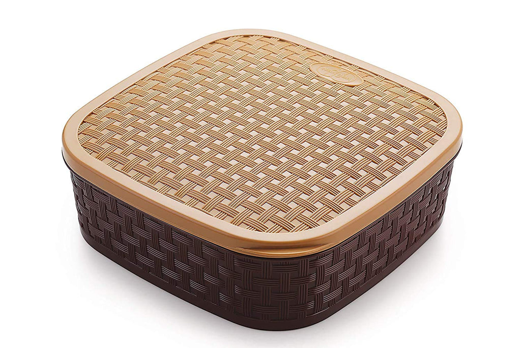 Top-down view of the Masala Dabba, highlighting individual spice compartments.