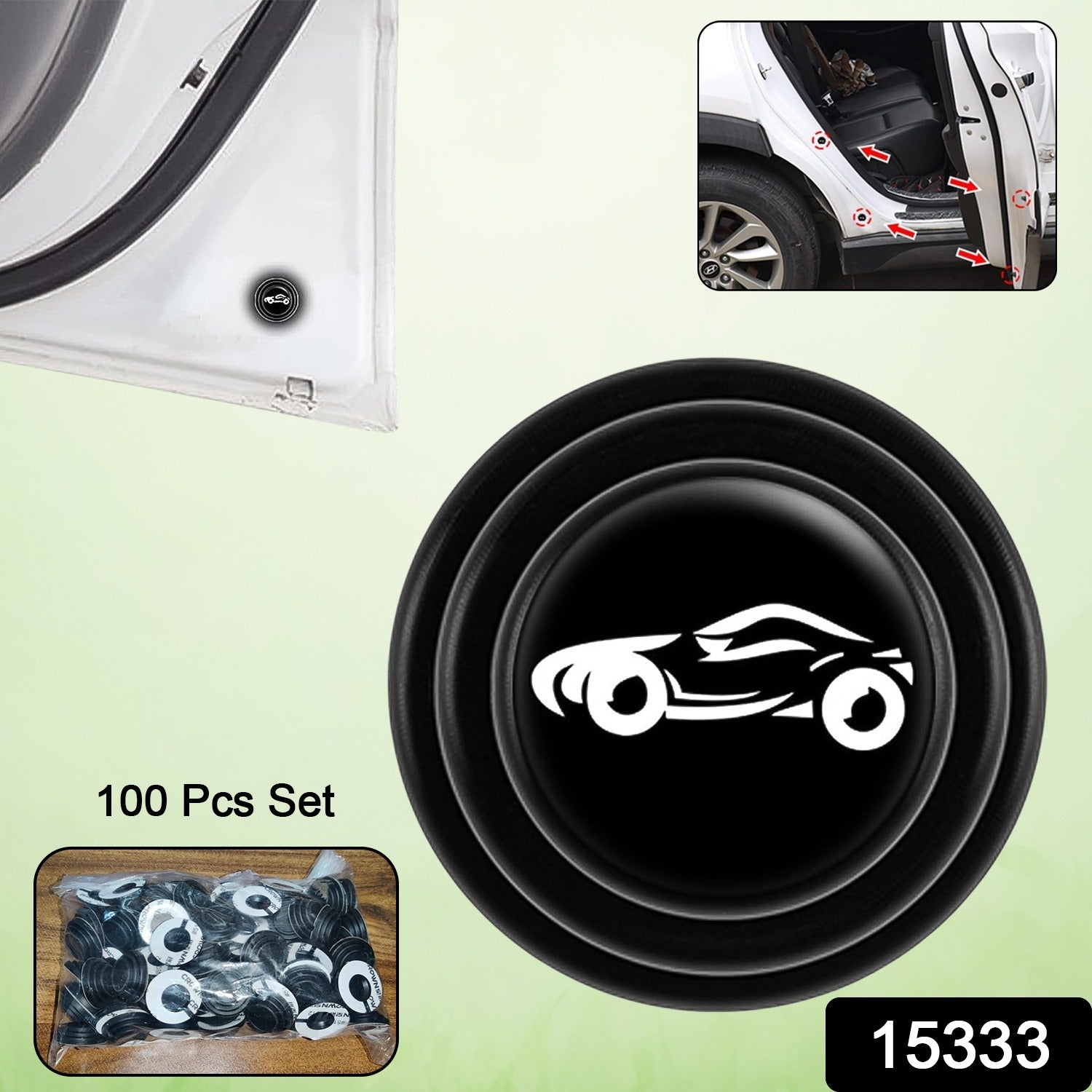 Close-up of a black car door edge protector sticker applied to a car.