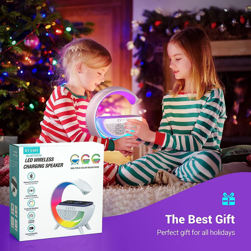 Creative shot of the LED lamp with Bluetooth speaker, perfect for any occasion.