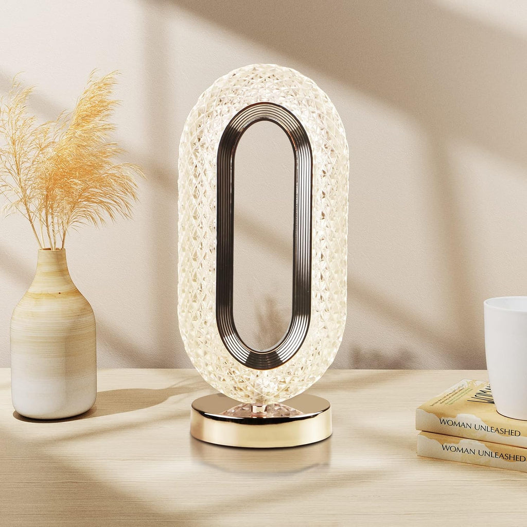Elegant crystal table lamp with 3-way dimmable touch control.