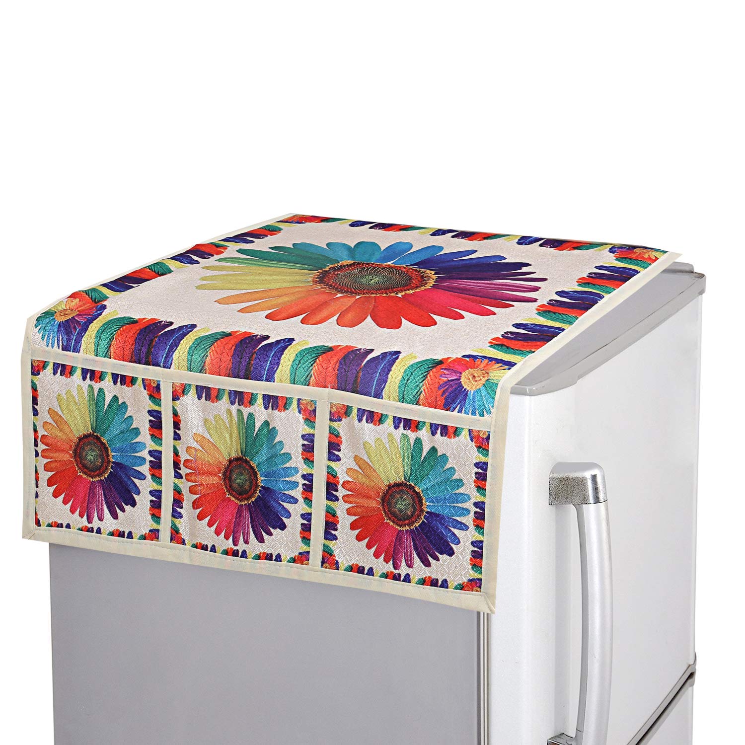 Kitchen fridge top cover featuring a colourful fruit design, enhancing home decor.