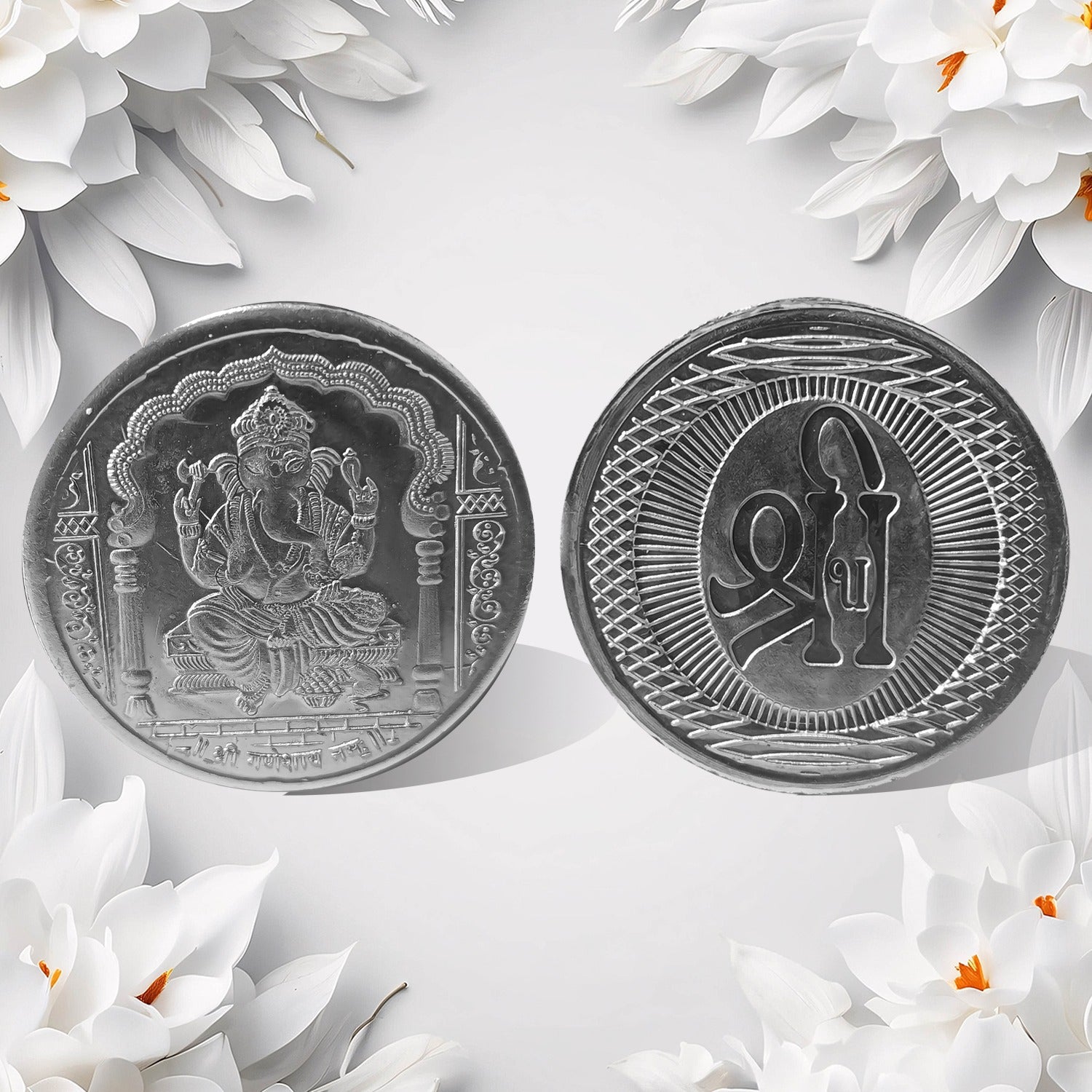 Hand holding the auspicious Decorative Ganesh Coin, ready for pooja or gifting.