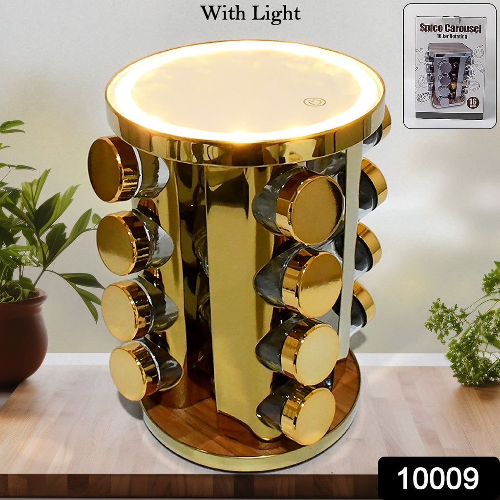 Close-up of the LED illuminated section of the rotating spice organizer.