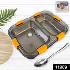 Open view of stainless steel lunch box showing two compartments