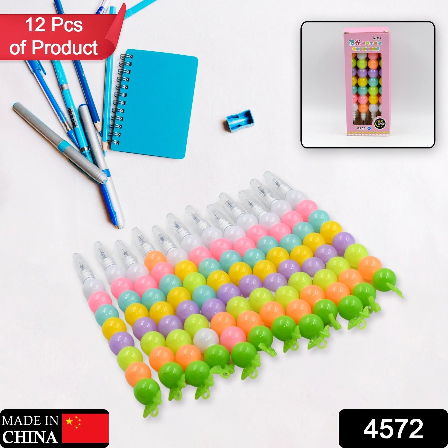 Close-up of multicolor gel pens with decorative pearl accents, ideal for kids' creativity.