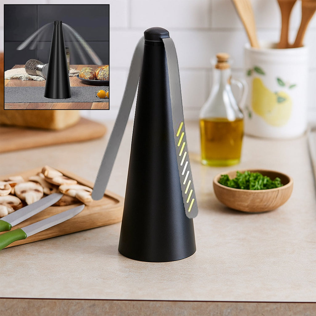 Fly Repellent Fan for indoor and outdoor dining, featuring holographic blades.