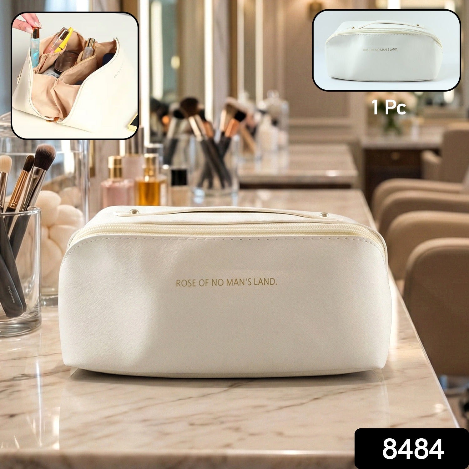 Compact waterproof cosmetic storage bag with zipper and handle