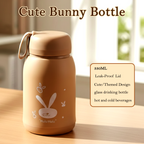 Mini brown glass water bottle with screw lid and bunny print
