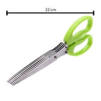 Scissors for vegetables and herbs featuring five stainless steel blades