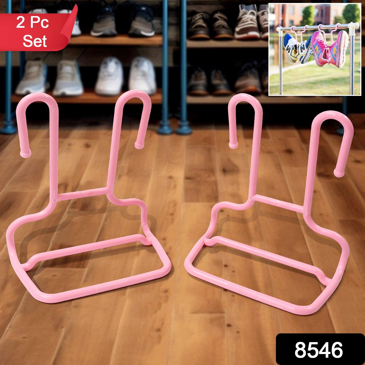 Two compact plastic Shoe Drying Racks, ready for use as wardrobe organizers.