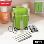 Close-up of the professional stainless steel nail tools from the grooming kit.