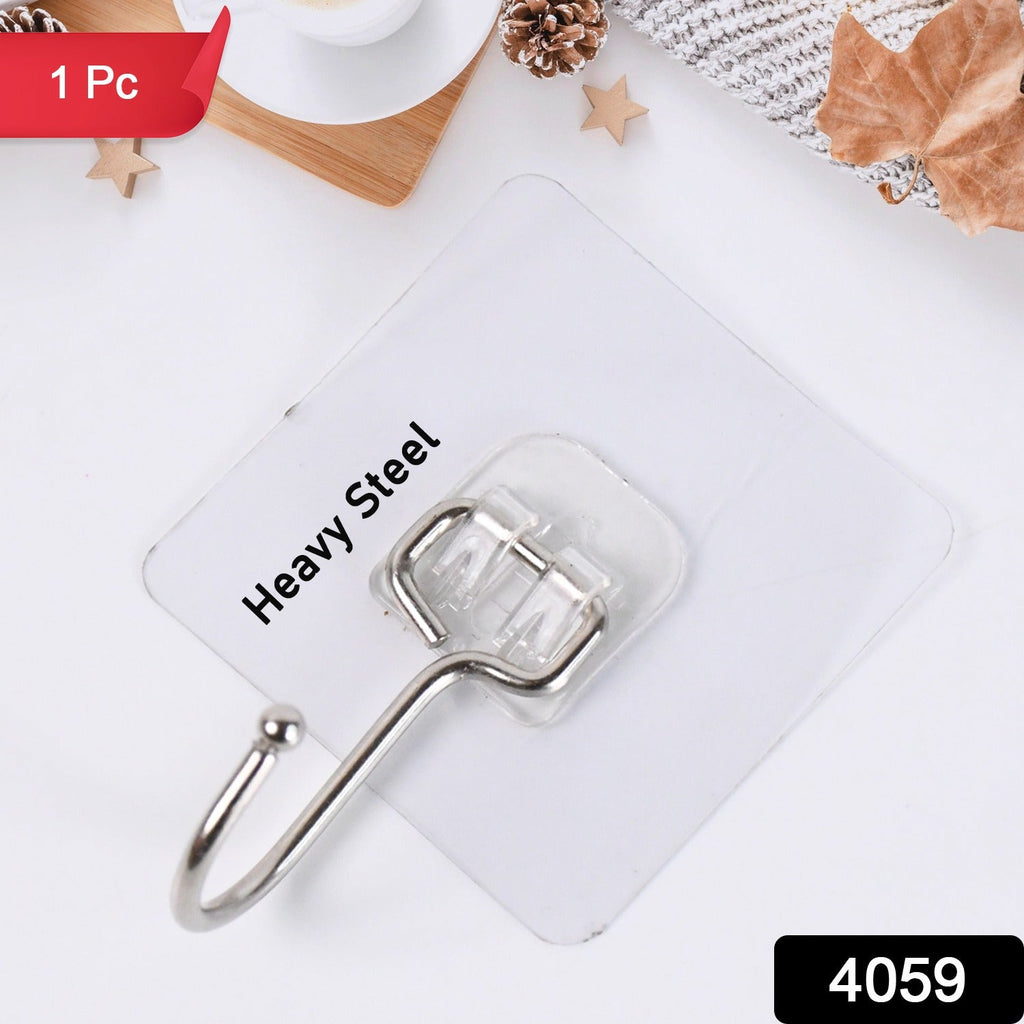 ClearGrip transparent self adhesive wall hook holding heavy kitchen utensils