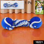 Close-up of the sturdy cotton rope dog toy with a two-way ball design.