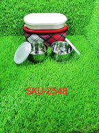 Detailed shot of the durable stainless steel lunch box set.